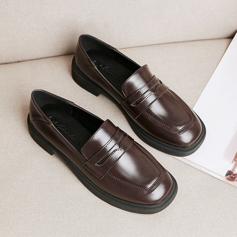 Small Leather Women's Microfiber Leather Casual Single Shoes Mid-heel