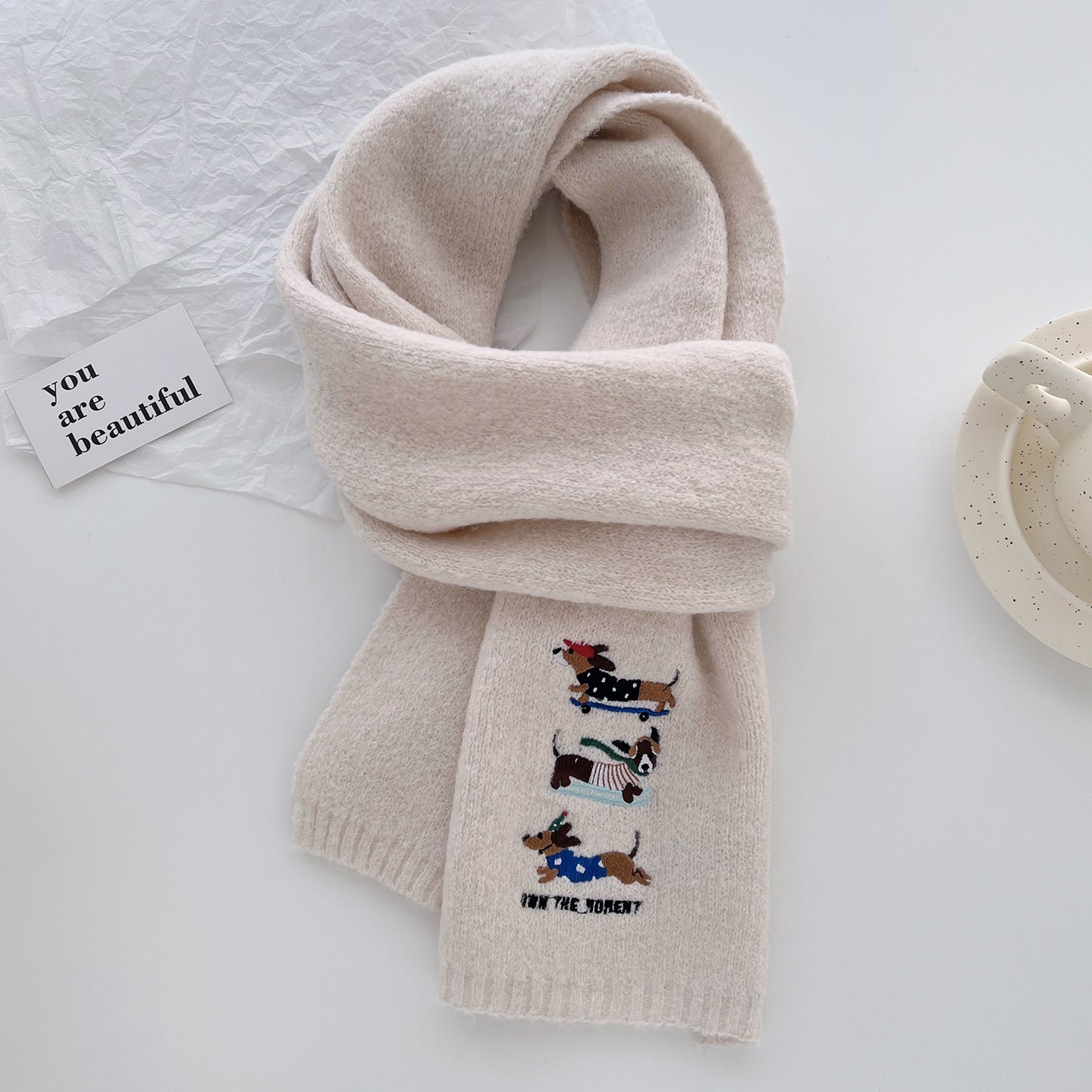 Sausage Dog Embroidered Scarf For Men And Women