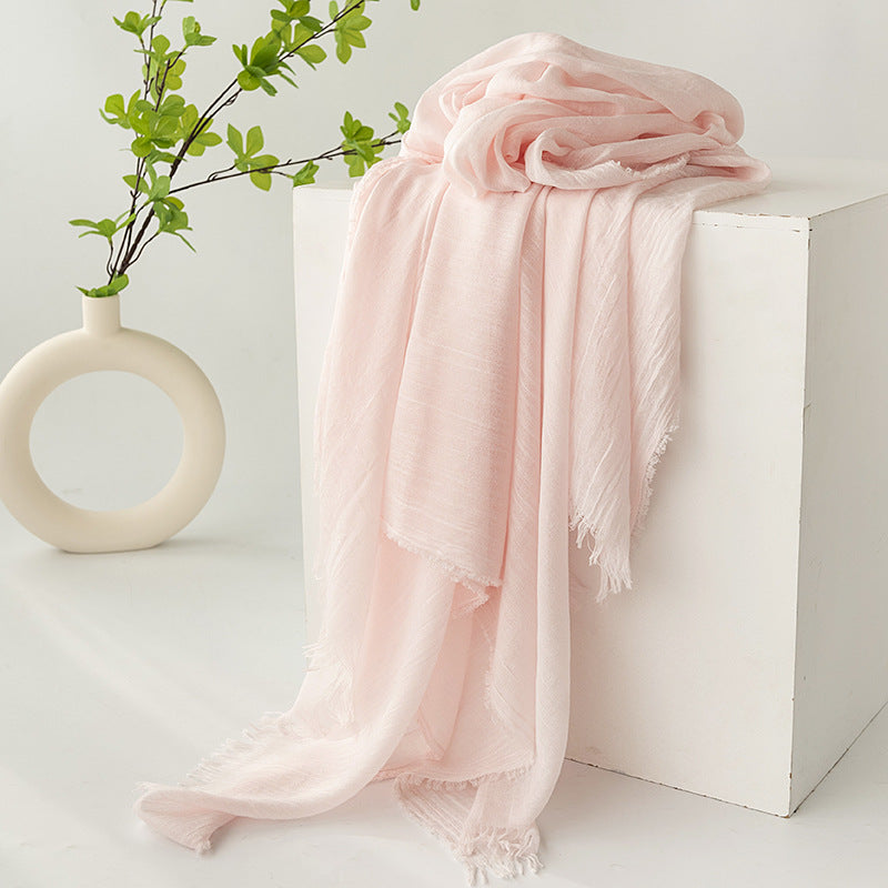 Strict Selection Summer Cotton And Linen Scarf Solid Color Simple Sun Protection