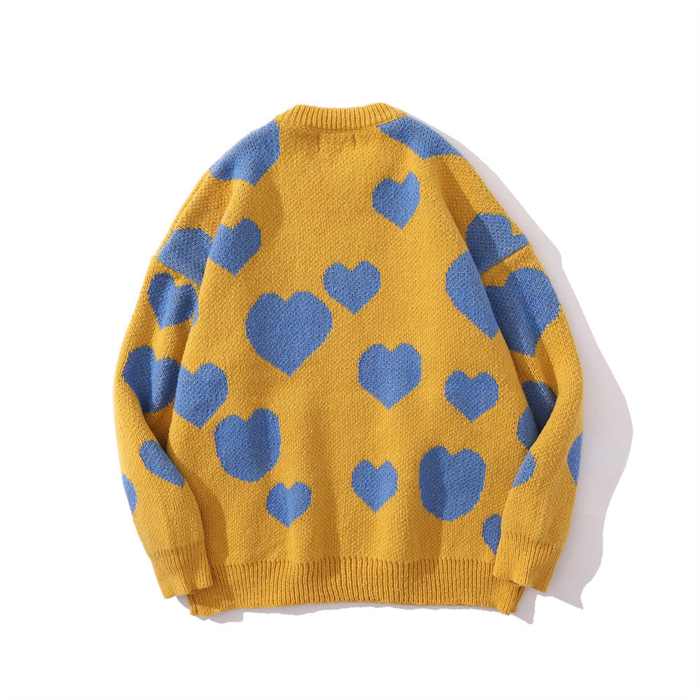 Jacquardstrikket sweater med hjerter til mænd