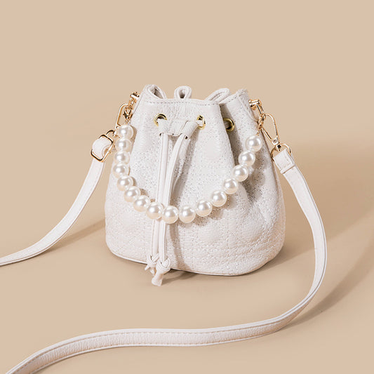 Cowhide Bucket Cloud Pearl Handbag