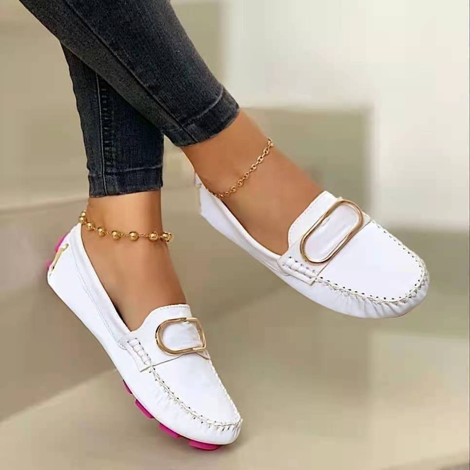 Foreign Trade Spring And Summer European And American Round Toe Flat Metal Peas Shoes
