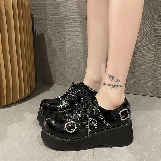 Thick-soled British Style Small Leather Shoes Women's Round Toe