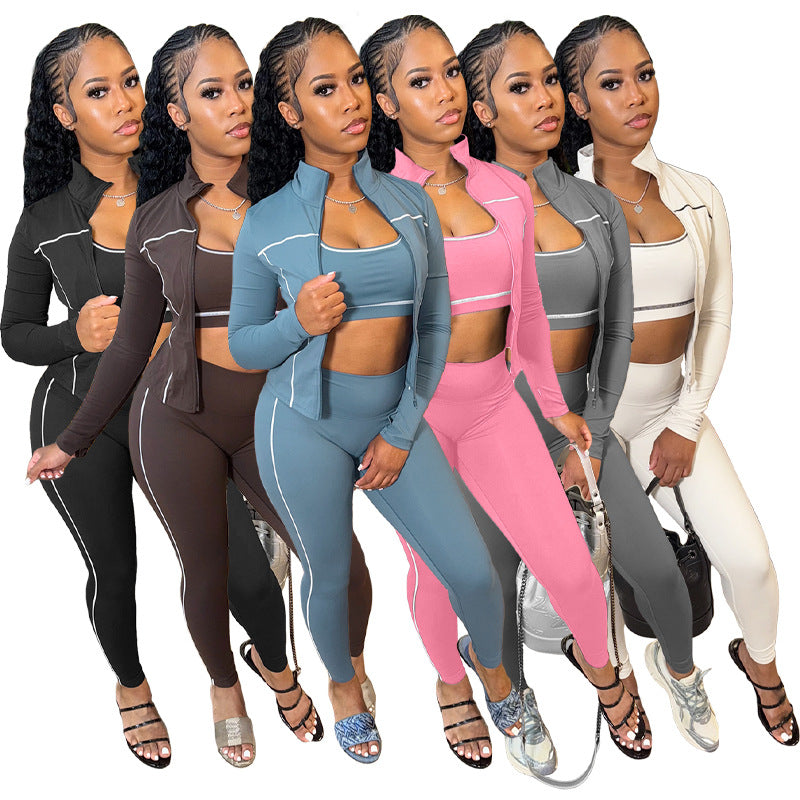 Fashion Women's Wear I-shaped Vest Long-sleeve Zipper Trousers 3-piece Suit