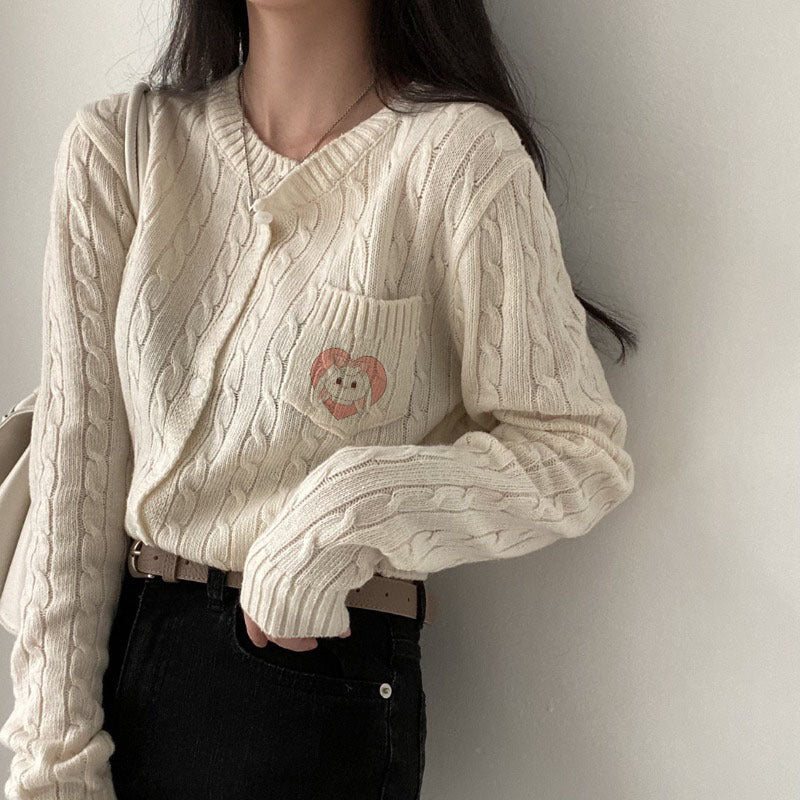 Korean Ins Casual Hemp Pattern Long Sleeve Knitted Sweater Cardigan