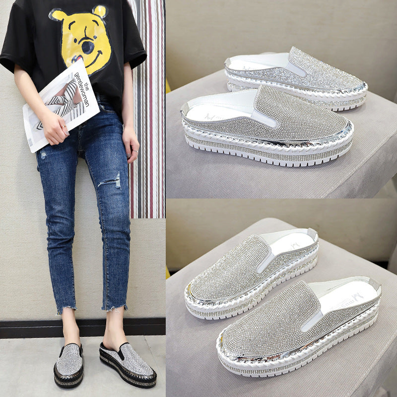 Fashionable All-match Heelless Casual Slip-on Half Drag Large Size Women's Shoes