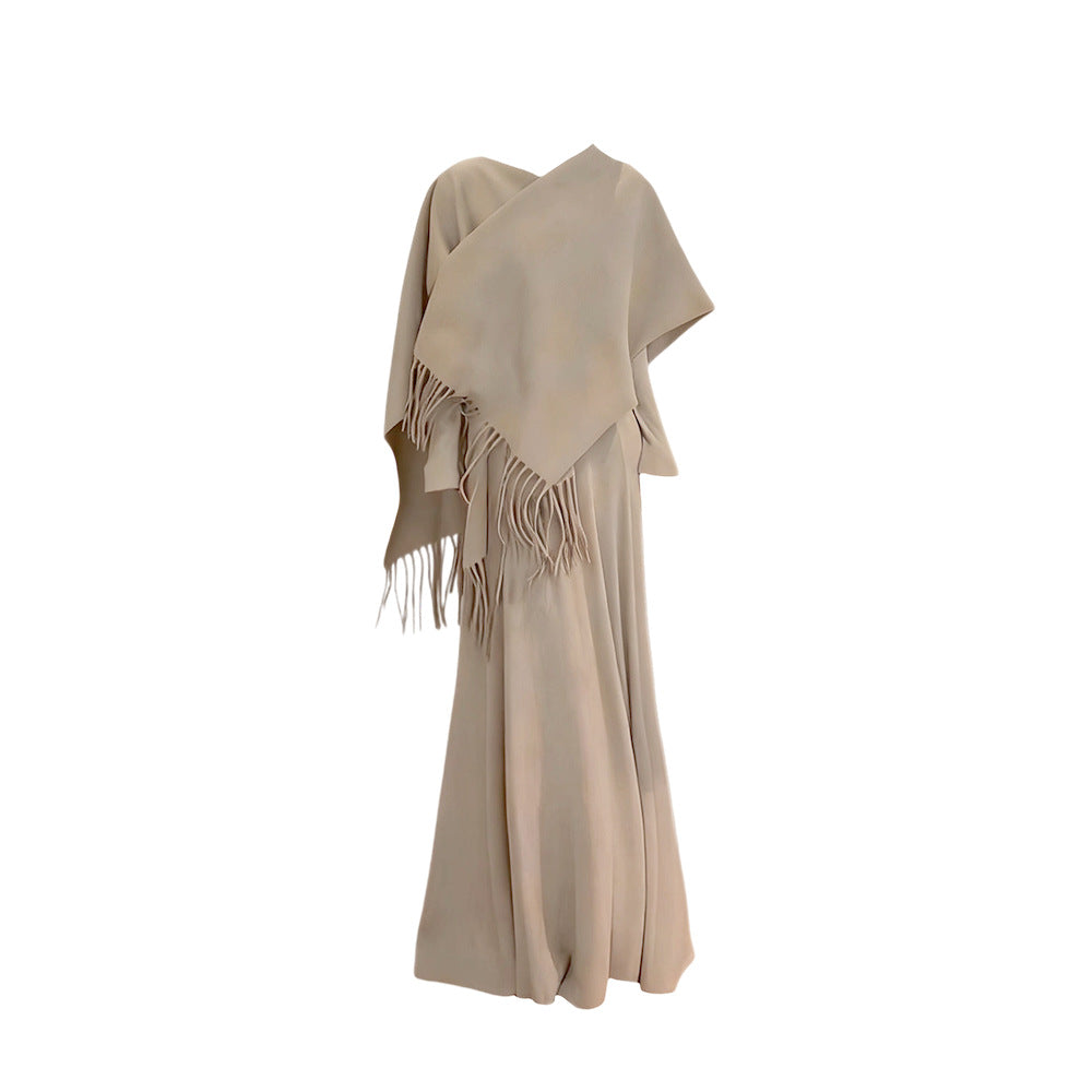 Temperament Knit Set Autumn V-neck Long Sleeve Dress Shawl Two-piece Women