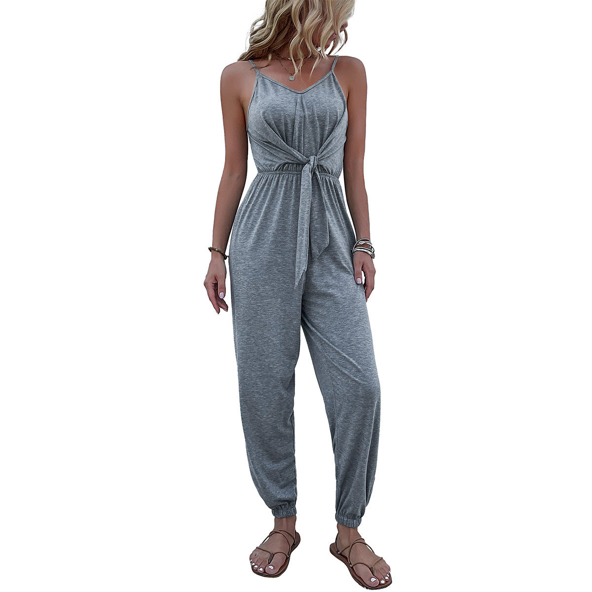 Casual Solid Color Women's Waist Suspender Jumpsuit