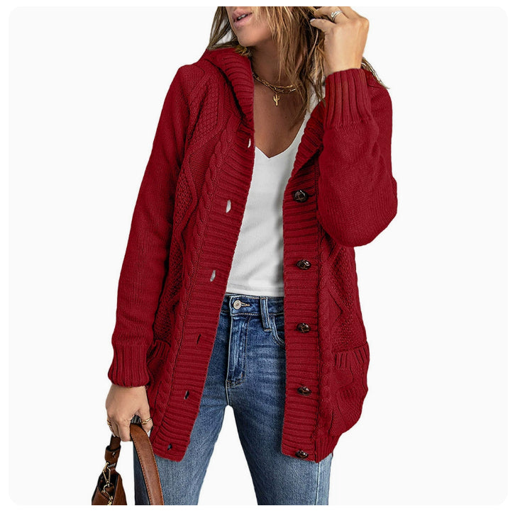 Women's Winter Solid Color Mid-length Cardigan Sweater Coat