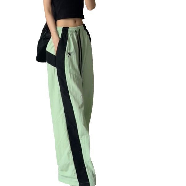Contrast Patchwork Loose Casual Drawstring Wide-leg Pants
