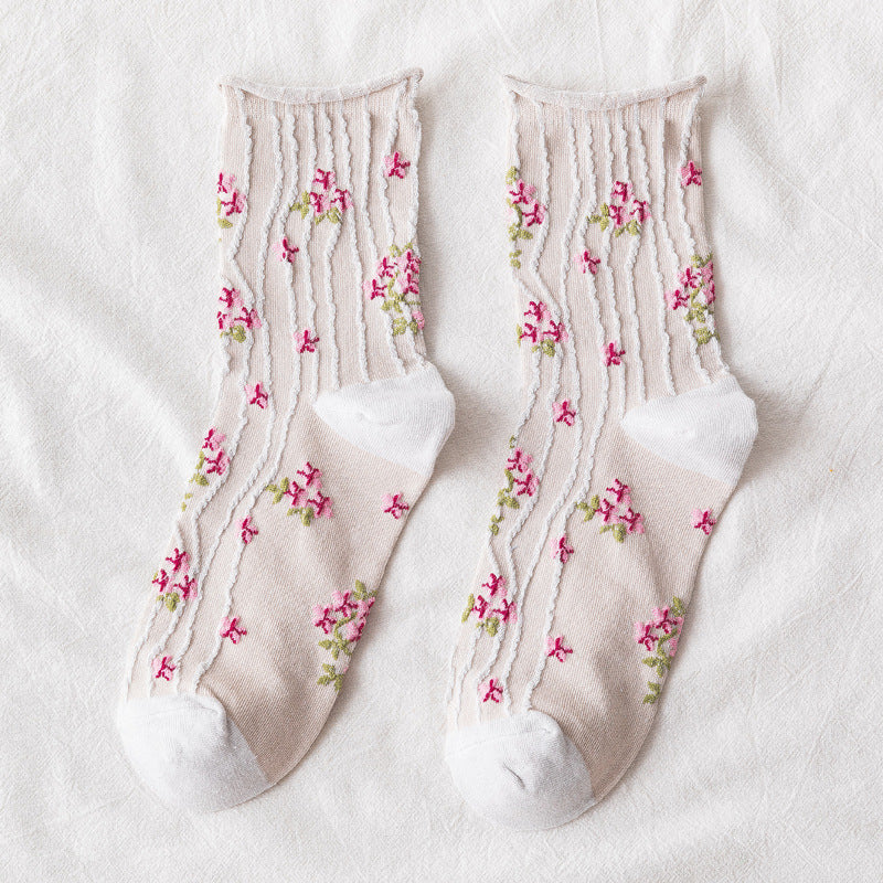 Curled Small Floral Cotton Socks For Pregnant Women Middle Aged And Elderly