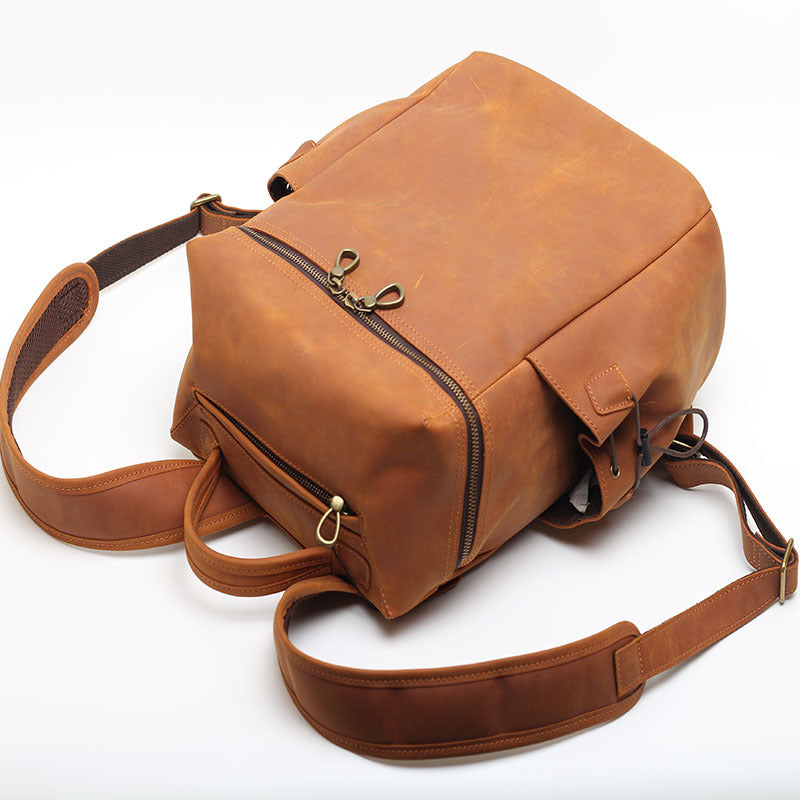 Classic Retro Backpack Crazy Horse Leather Cowhide Multi-compartment