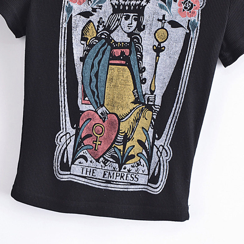 Women's Retro Trendy Poker Print Short T-shirt