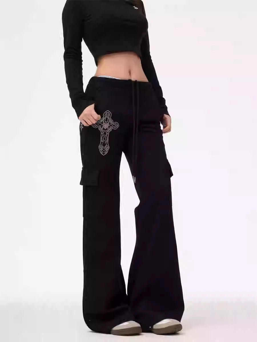 Gray Skinny Women's Wide Leg Leisure Sports Pants