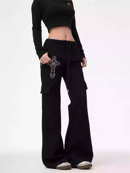 Gray Skinny Women's Wide Leg Leisure Sports Pants