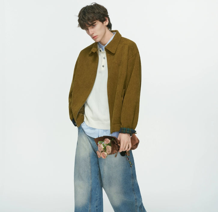 American Retro Barn Style Corduroy Stand Up Collar Jacket