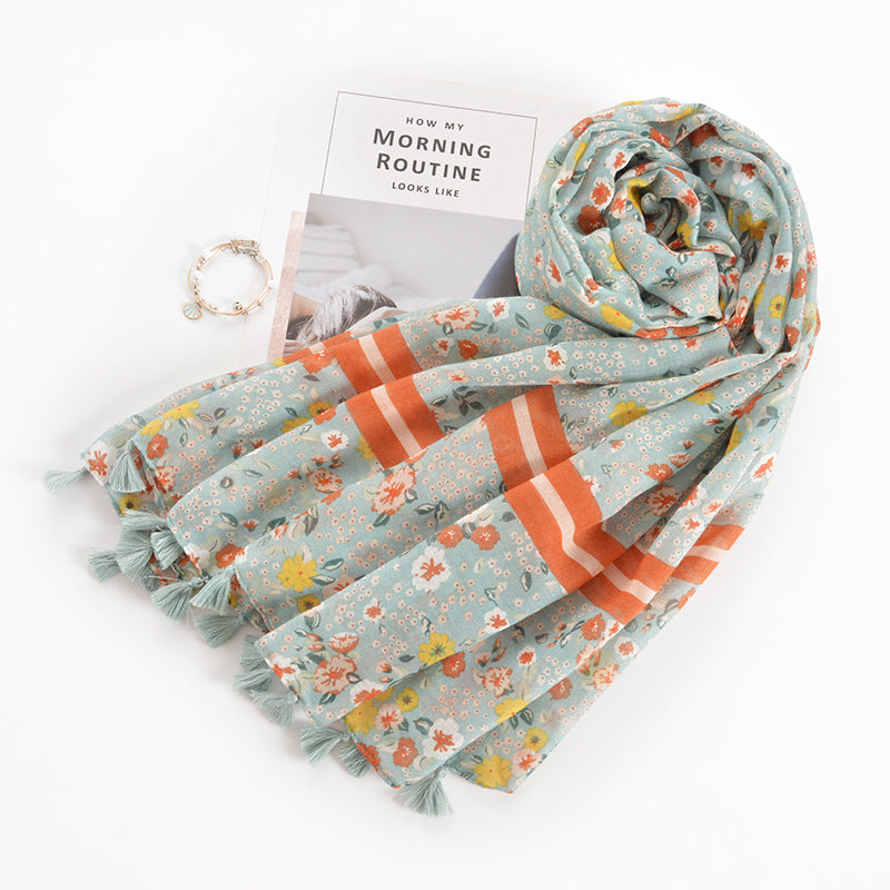 Etnisk stil sjal, damer forårs- og sommerhalstørklæde, strandtørklæde, stribet ørkentørklæde