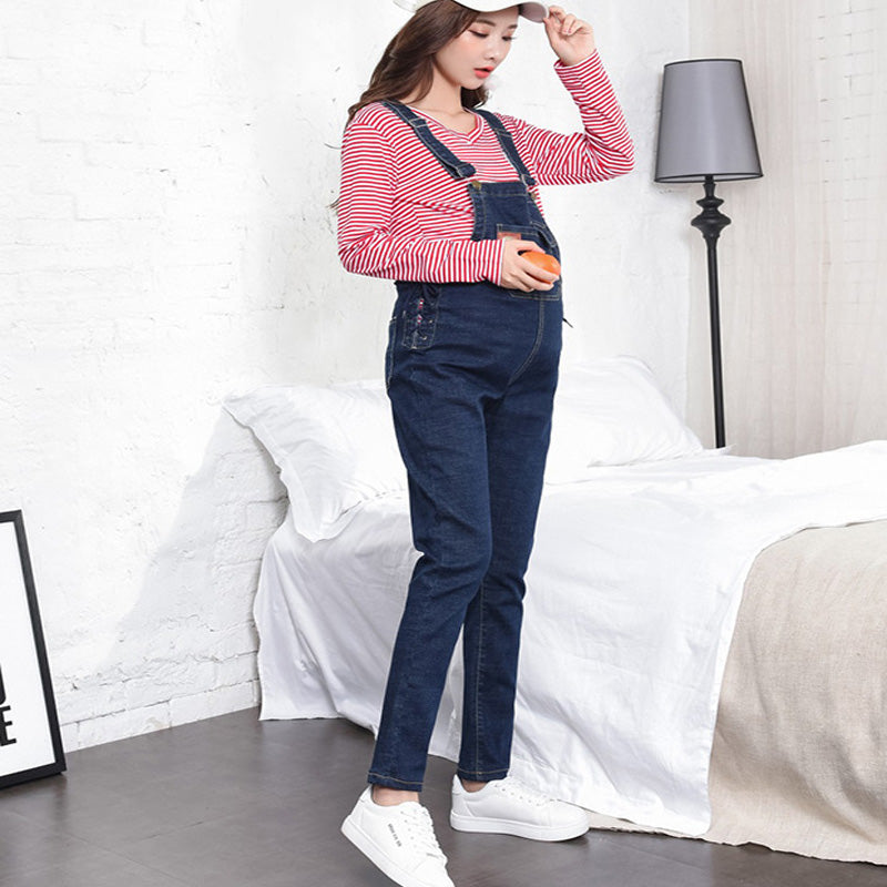 Pregnant Women Plus Velvet Thick Autumn And Winter Bib Pants, Trendy Mothers Wear Loose Outside