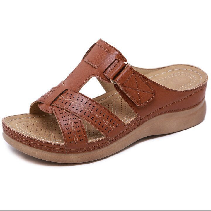 Women's Hollow Peep Toe Wedge Velcro Sandals