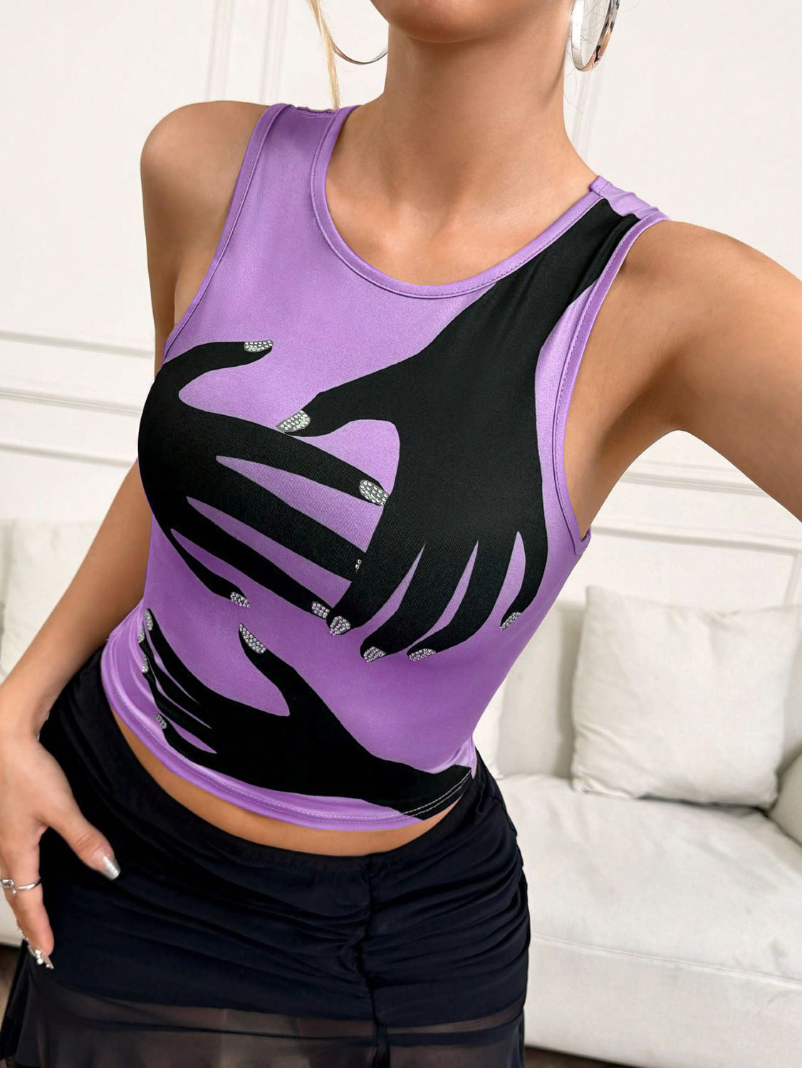Y2K Printed Tank Top INS Fashion Streetwear Rund Hals Ærmeløs Top Sommer Dametøj