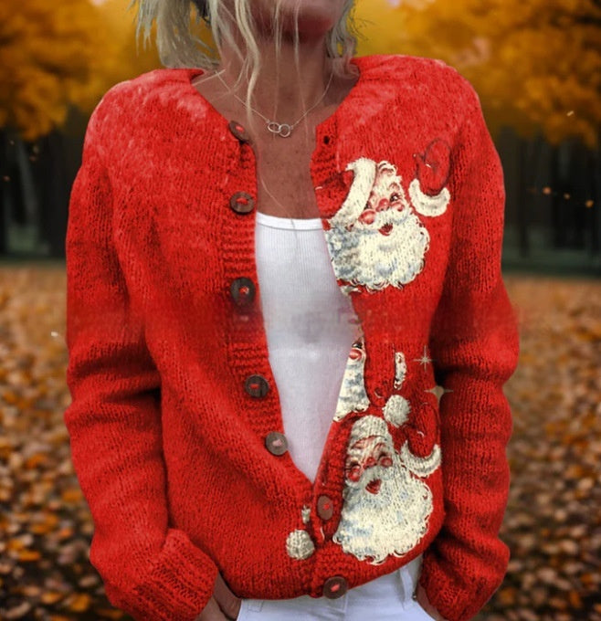 Loose 3D Print Thick Knit Cardigan Coat