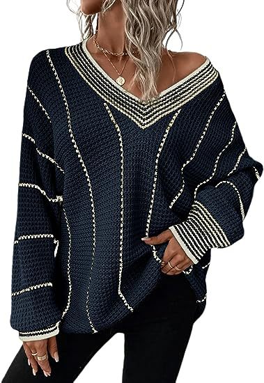 New Autumn And Winter Knitting Striped Pullover Loose Top