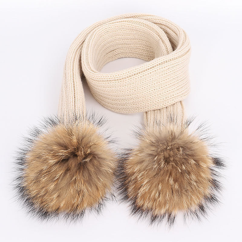 Men's And Women's Thickened Raccoon Fur Ball Knitted Ear  Set