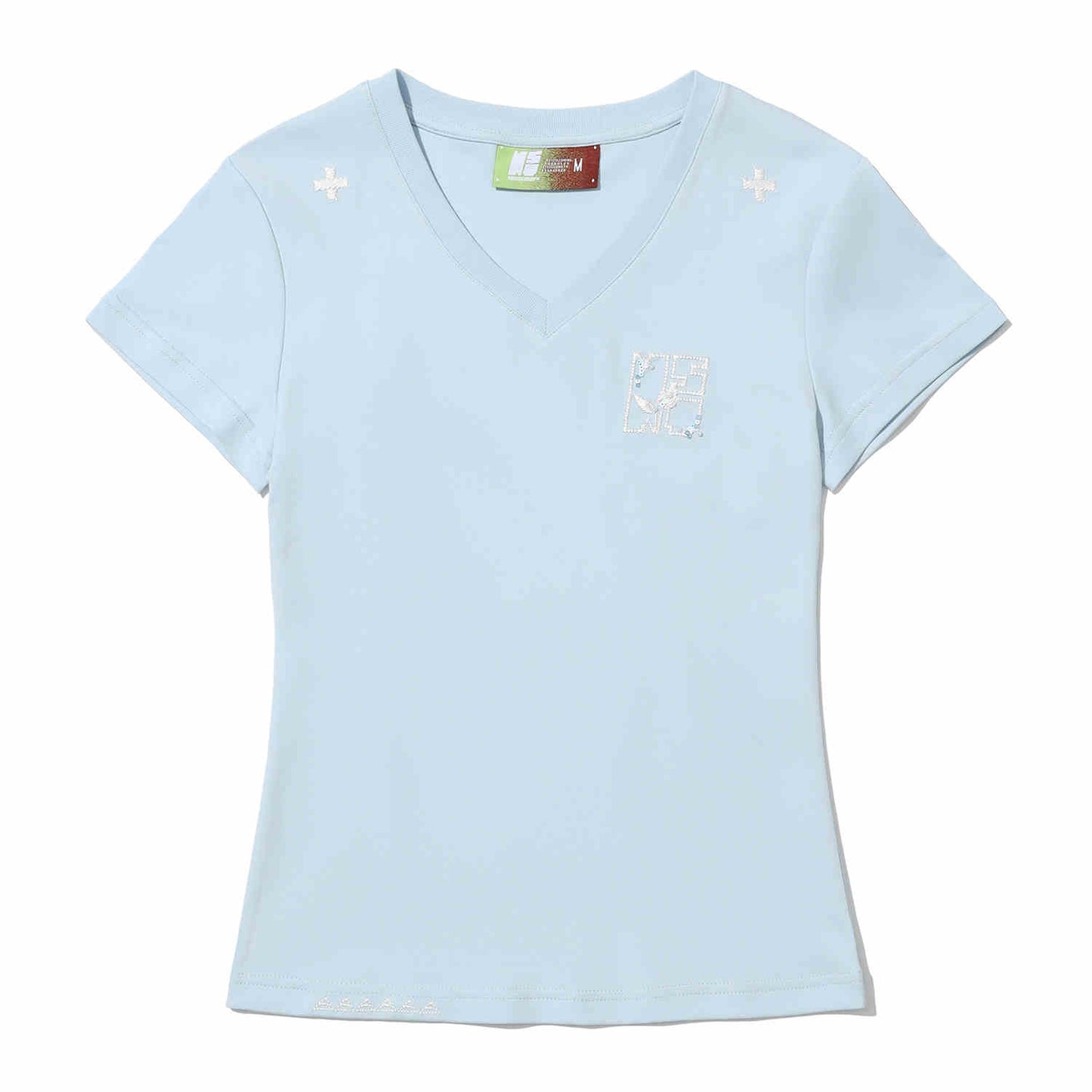 New Summer Sequin Lines All-match V-neck Slim-fit Short-sleeved