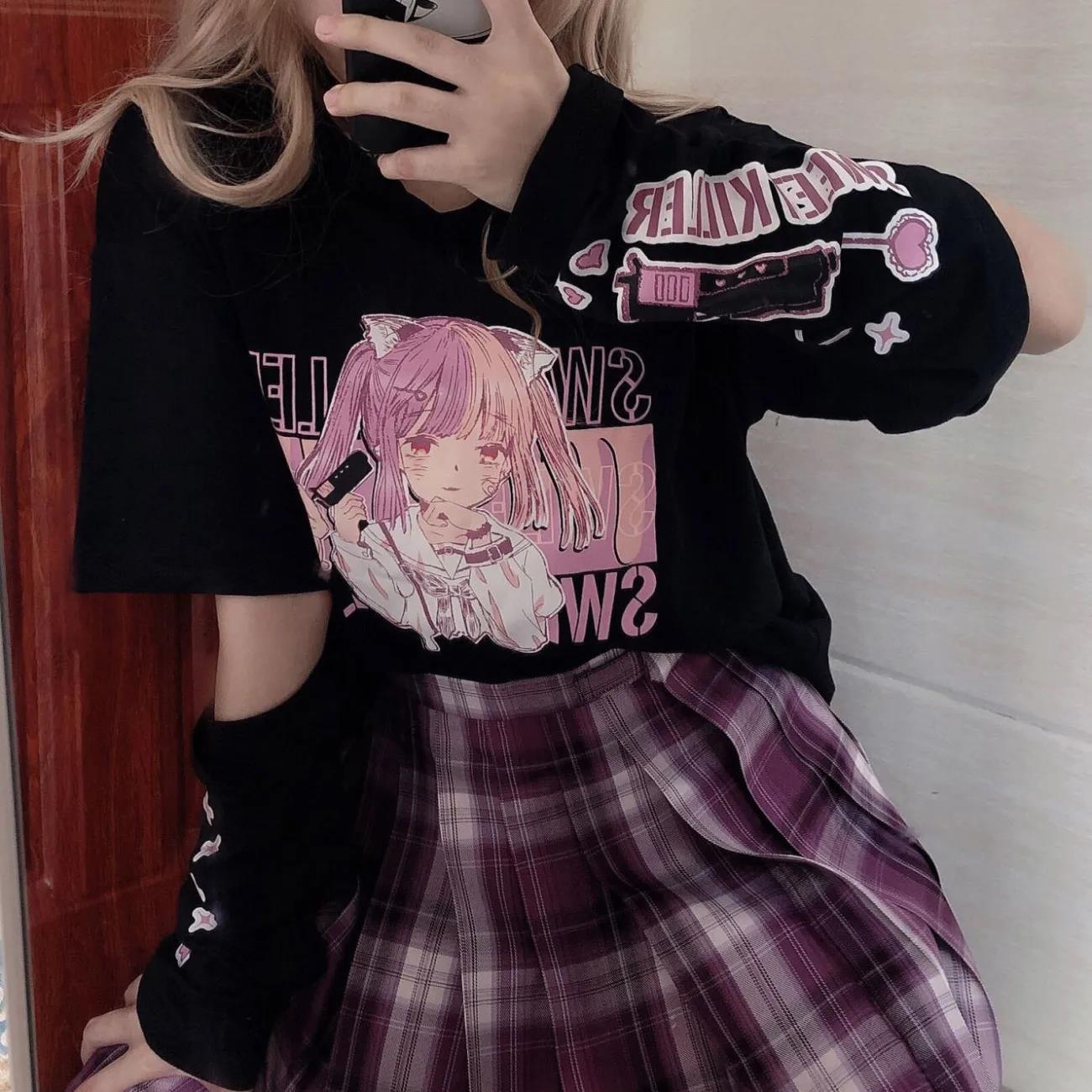 Women's Stitching Two Sleeves Japanese T-shirt