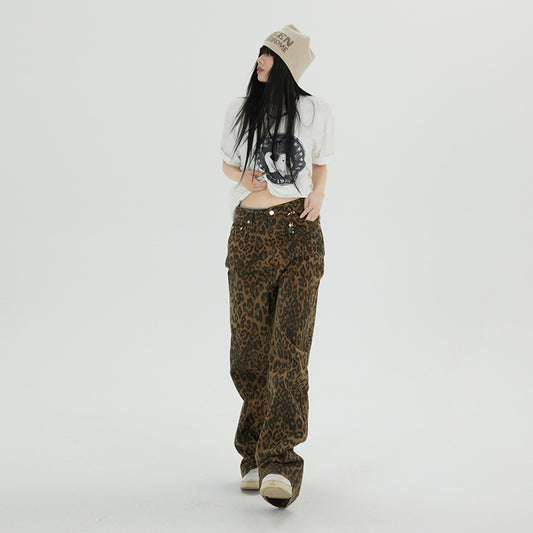 Leopard Jeans Wide Leg Loose Women