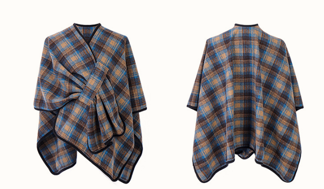 New Women's Fashionable Blue Plaid Shawl