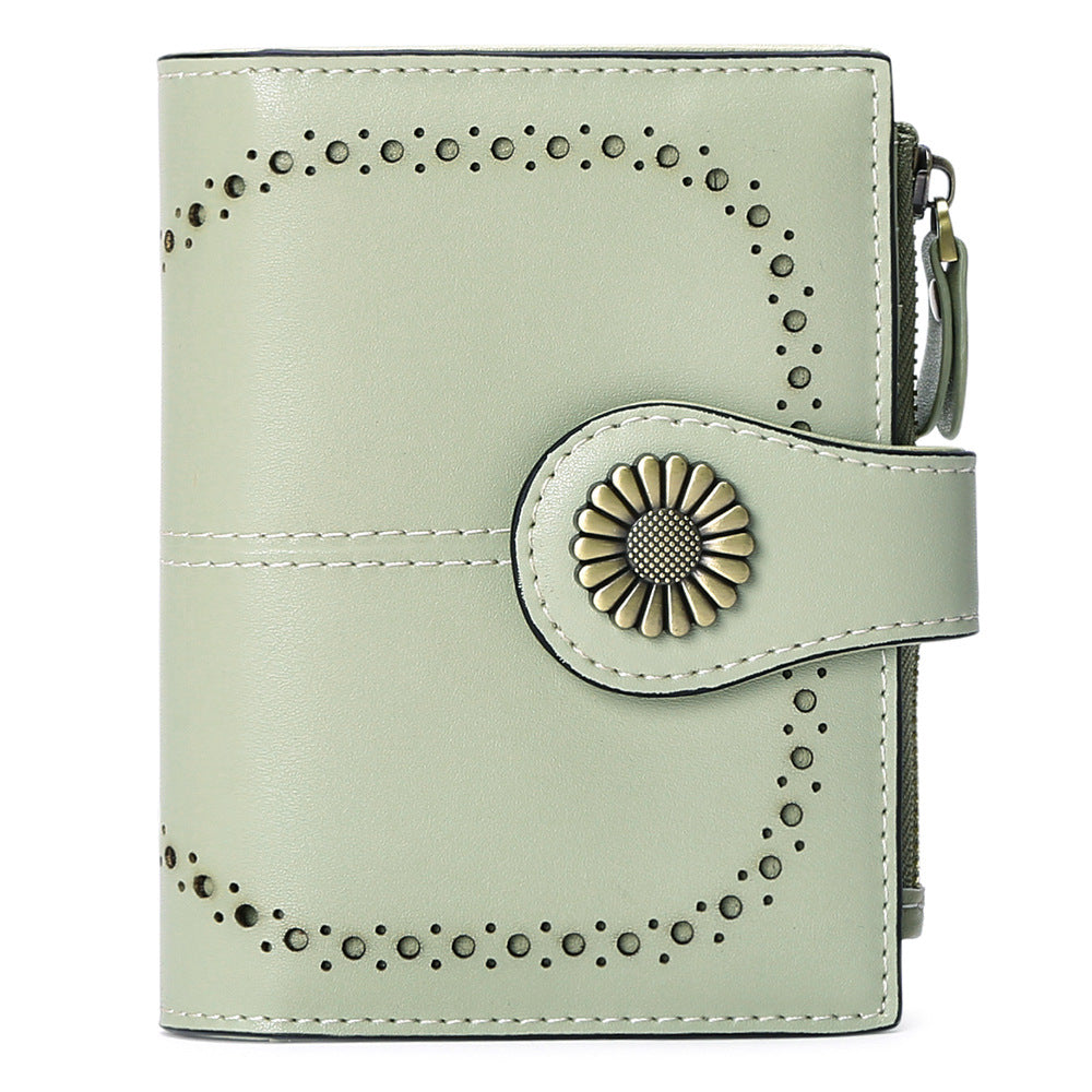 Wallet Women's Short Oil Wax Leather Zipper Card Holder