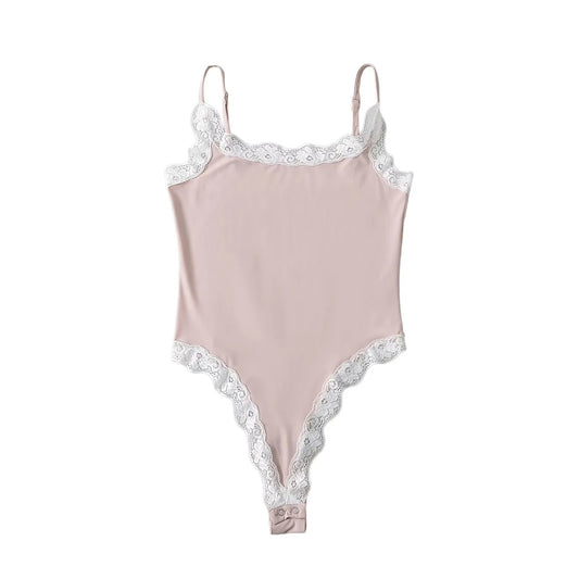Sweet Girly Lace-panelled Camisole-style Womens Jumpsuit
