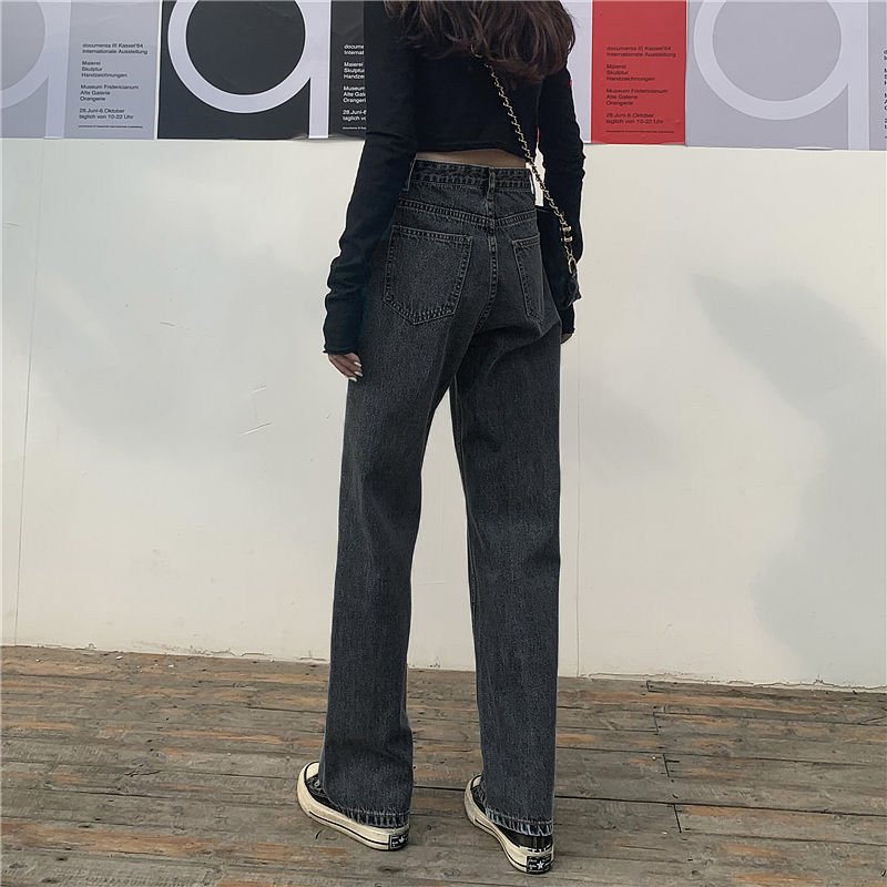 Women's Wide Leg Pants Loose High Waist Plus Size Old Straight-leg Jeans