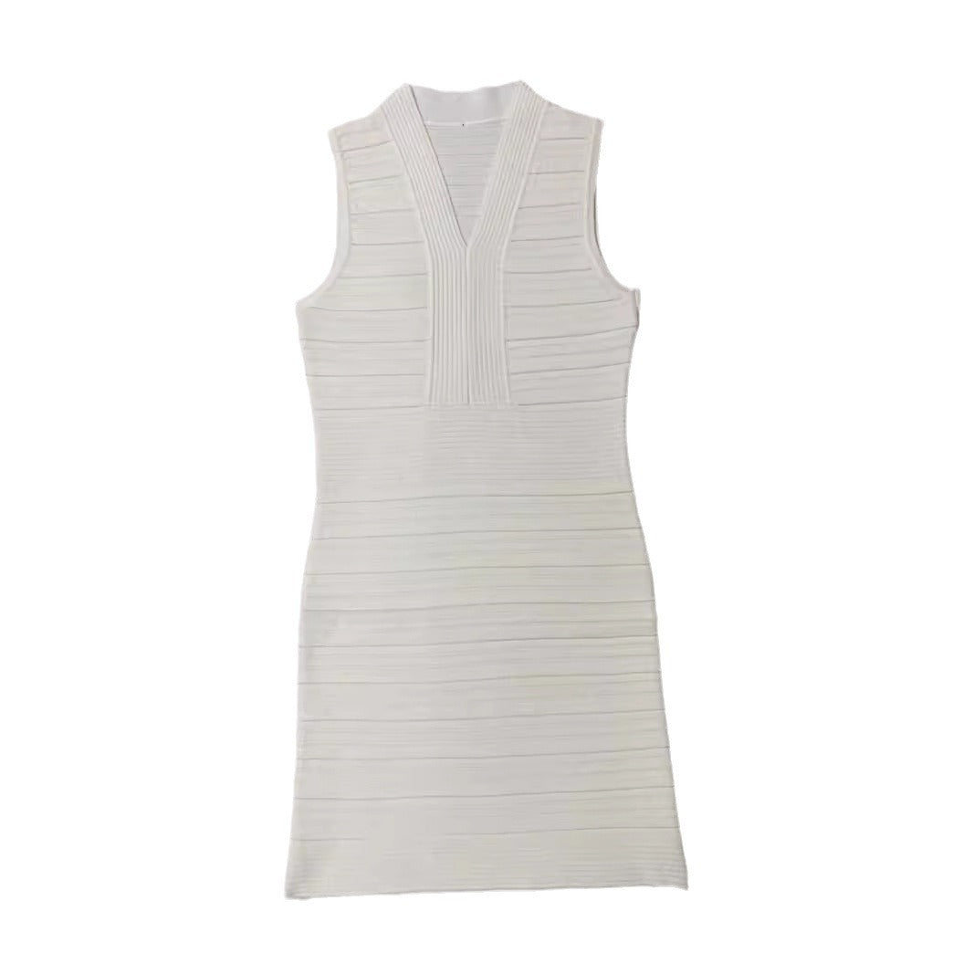 Womens Sexy V-Neck Sleeveless Knitted Dress