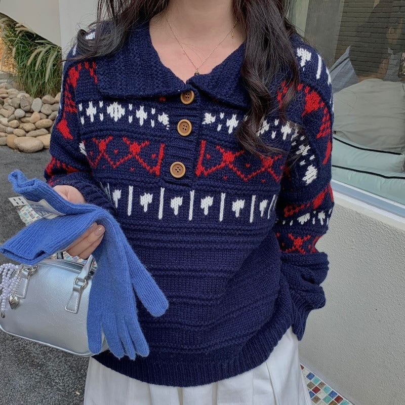 Fair Isle Jacquard Soft Long Sleeve Knit Sweater Coat