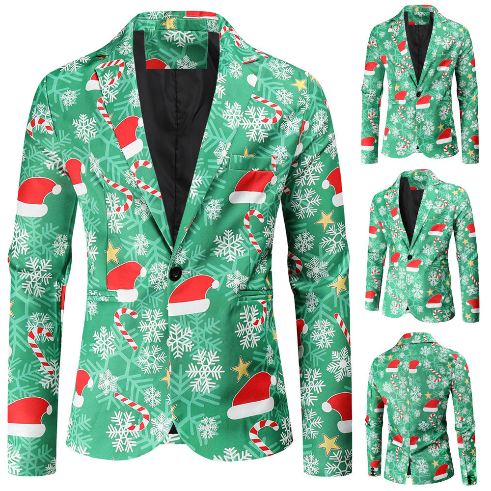 Men's Christmas Printing Casual Suit Jacket