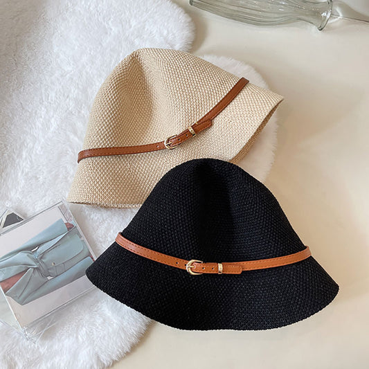 Women's Vintage Style Linen Knit Belt Basket Hat