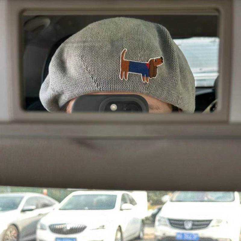 Women's Cute Embroidered Puppy Hollow Thin Knitted Hat
