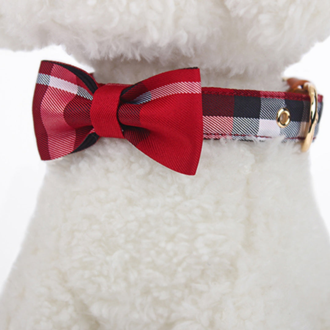 Leather Stitching Drawable Mesh Bow Pet Tie Collar