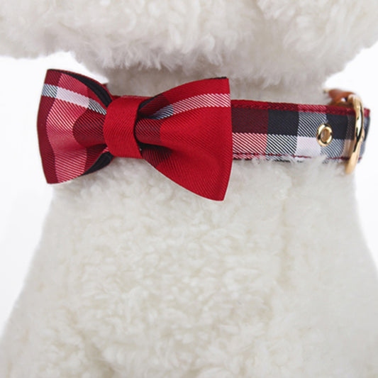Leather Stitching Drawable Mesh Bow Pet Tie Collar