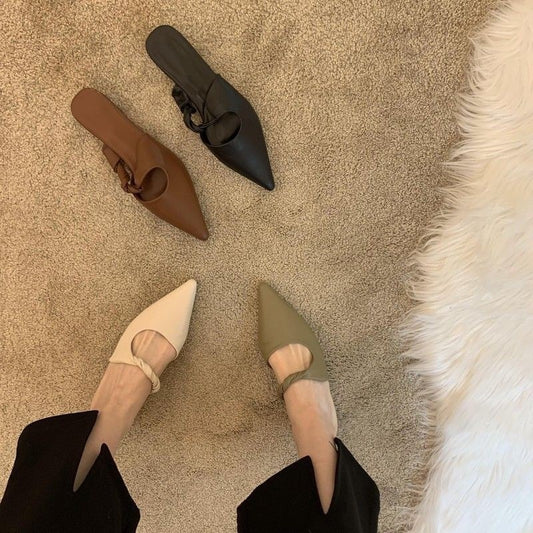 Spring Special-interest Design Soft Leather Semi-toe Box Women's Slippers