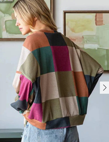 Printed Texture Knitted Long Sleeve Loose Top
