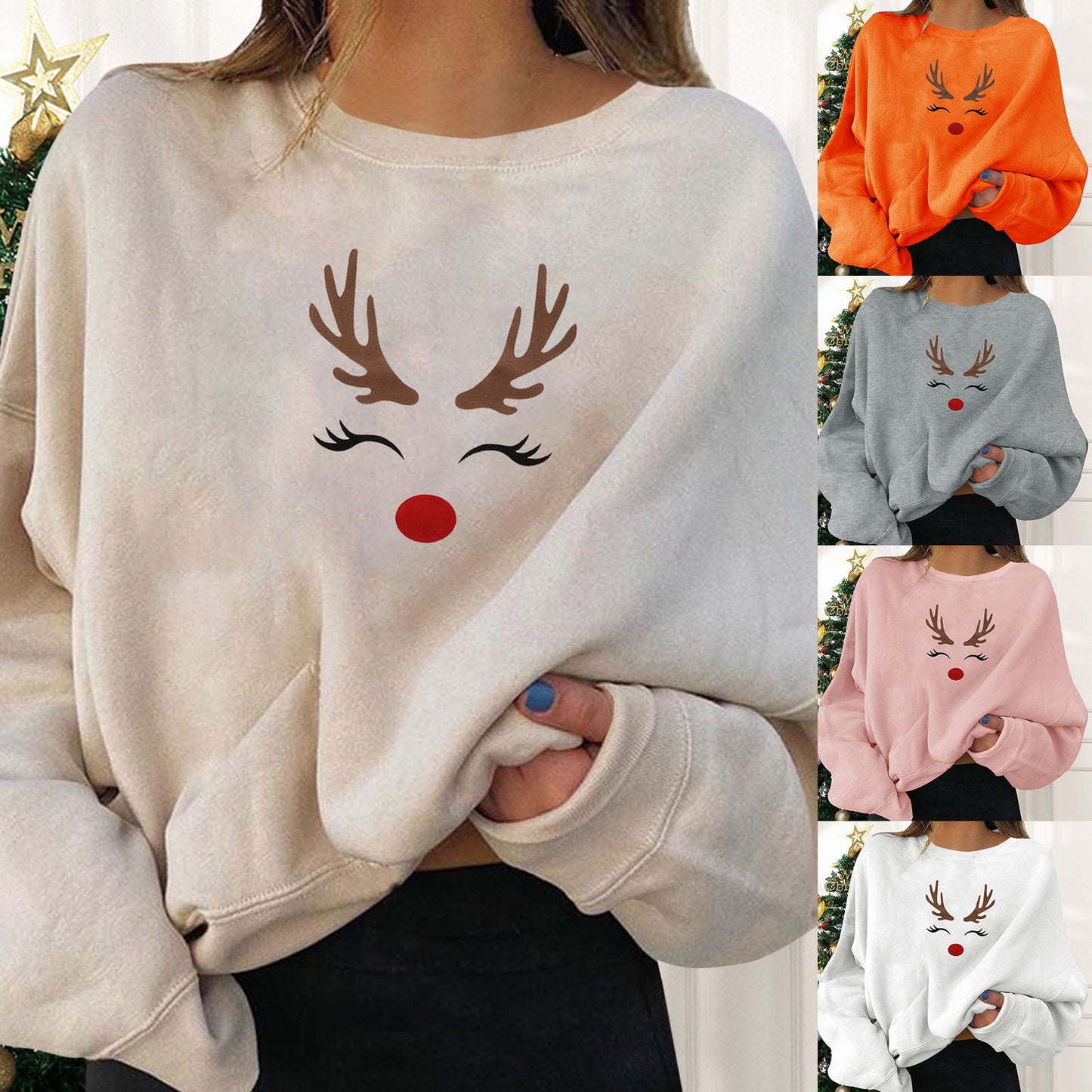New Christmas Simple Loose Personality Round Neck Print Sweatshirt