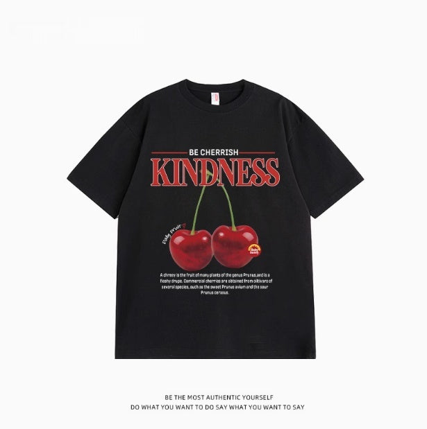 Sweet Cool Simple Letter Cherry Short Sleeve T-shirt Pure Cotton