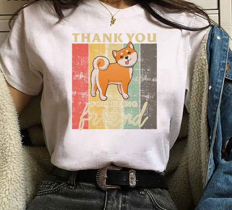 Cute Shiba Inu Print Men And Women Couple T-shirt Bottoming