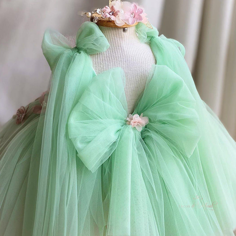 Children's Bow Mesh Bubble Skirt Dress