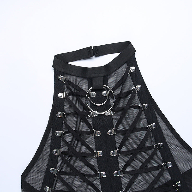 Strap Gauze Perspective Navel Revealing Vest Girl