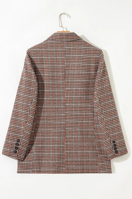 Brun Pied de Poule Blazer med Reverskrave