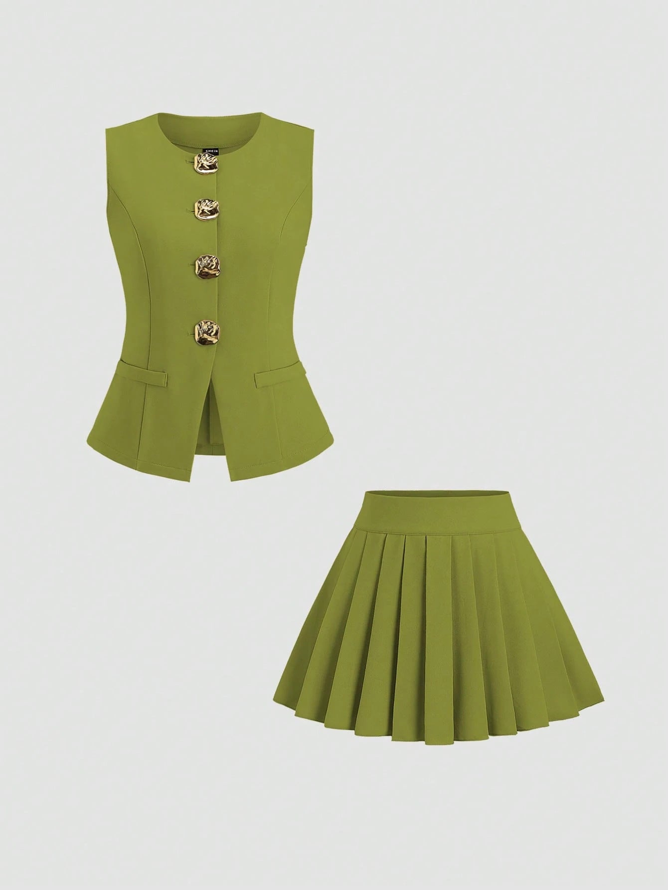 Solid Color Skirt Outfit High-grade Sleeveless Two-piece Vest Set